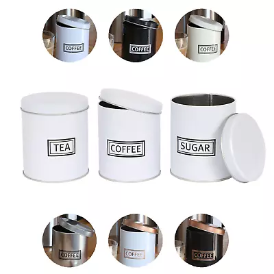 Buy 3pc Round Metal Tea Coffee Sugar Storage Set Airtight Kitchen Canister Jars Pots • 6.99£