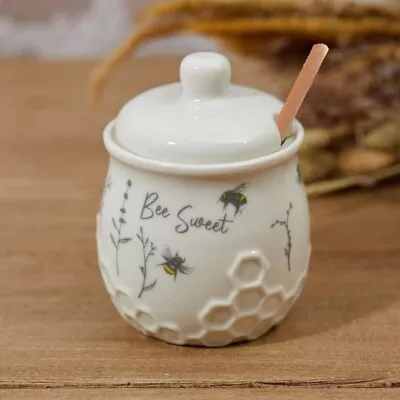 Buy Honey Pot & Drizzler  BEE SWEET  Embossed Honeycomb &Bumble Bee Pattern By Langs • 9.95£