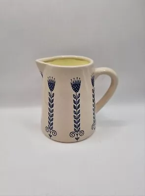 Buy Mid Century Scandinavian Style Ceramic Milk Jug With Blue Abstract Flower Design • 19.99£