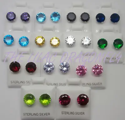 Buy 925 Sterling Silver Round Birthstone Colour CZ Diamante Stud Earrings UK SELLER • 5.55£