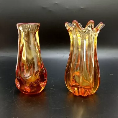 Buy Whitefriars Style Vintage Amber Vase X2 6  RMF17-GB • 9.99£