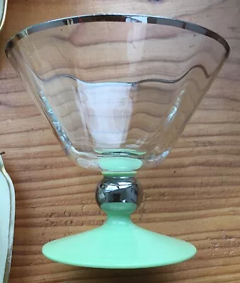 Buy Art Deco Dessert Cocktail Glass Coupe Green And Silver-Coloured Very Good Condtn • 29.99£
