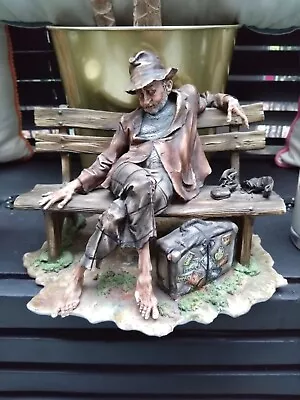Buy Fabulous Large Capodimonte Travelling Hobo Tramp On A Bench Figurine • 79.99£