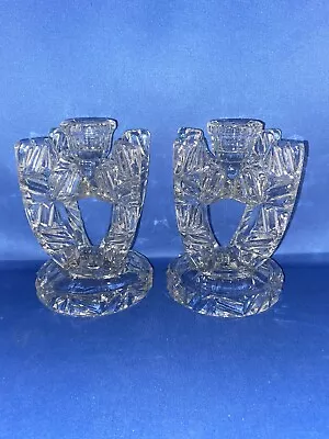 Buy 2 X Vintage Clear Pressed Glass Rosice ? Candlesticks Candle Holder Trinket Set • 10£