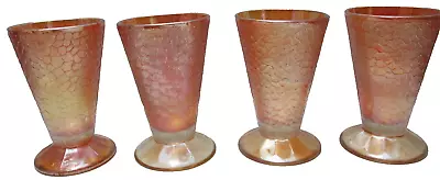 Buy Vintage Jeannette Carnival Glass Tumblers Set Of 4 Crackle Pattern Marigold  • 26.60£