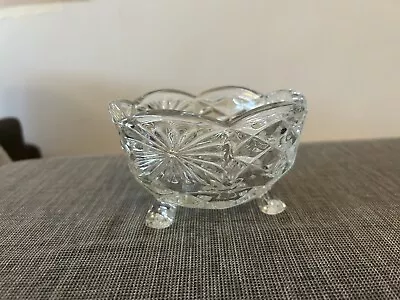 Buy Vintage Pressed Cut Glass Footed Scalloped Starburst Sugar Bowl Candy 13cm Diam • 15£