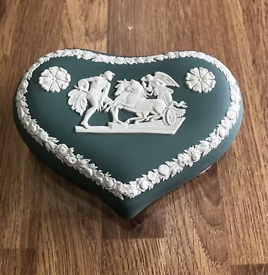 Buy Wedgwood Teal Green Jasperware Jasper Ware 13cm Large Heart Trinket Box • 10£