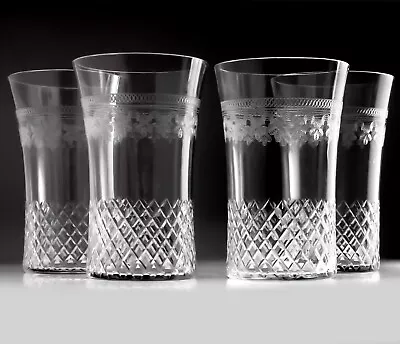 Buy 4 Antique Edwardian English Acid Etched & Slice Cut Glass Tumblers 2.75  ø @ Rim • 26.50£