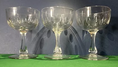 Buy Set Of 3 Antique Facet Cut Champagne Coupes Crystal Glasses Circa 1870 • 39.99£