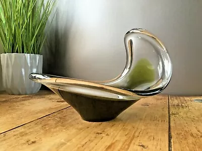 Buy Mid Century Swedish Flygsfors Olive Green Freeform Art Glass Bowl - Paul Kedelv • 65£