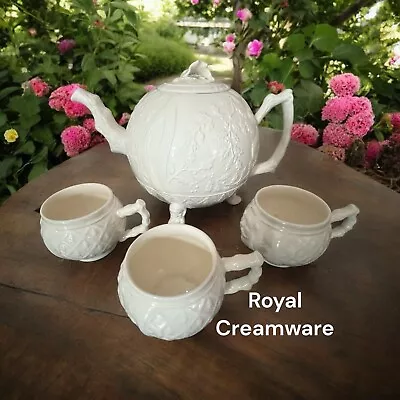 Buy Vintage Royal Creamware Large Teapot & 3 Teacups • 150£