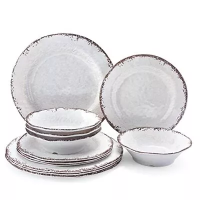 Buy Vintage Melamine Dinnerware Set-12 Piece Lightweight Unbreakable Outdoor White • 54.17£