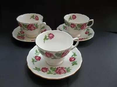 Buy Royal Vale Bone China  Tea Cups & Saucers 3x.Pink Roses 7201 • 1.99£