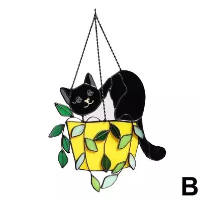 Buy Stained Glass Window Hanging Cat Sun Catcher In Flower Pot • 5.65£