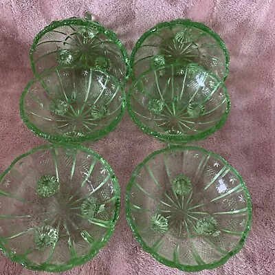 Buy Six Vintage 3 Footed Dessert Bowls Green Glass • 15.99£