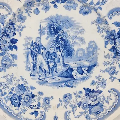 Buy Antique Brameld B&W Blue White Staffordshire Pottery Don Quixote Plate C1825 • 49.95£
