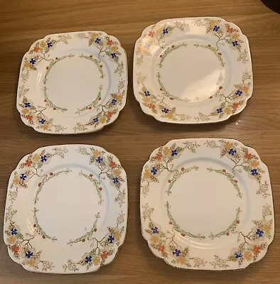 Buy 4 Switzer & Co Plates Art Deco  Bone China Tea Plates. Yellow, Blue, Red Flowers • 8.99£