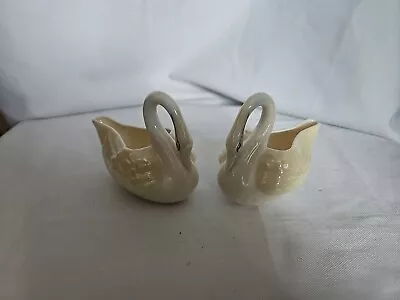 Buy 2 Belleek Ireland Parian China Lustre Swan Creamer Jugs - 6th Mark 1965-1980 • 20£