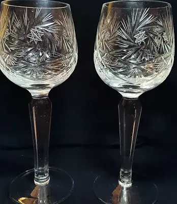 Buy Vintage 2 Hock Bohemian Czech Pinwheel Cut Crystal Balloon Wine Glasses 8  EUC • 41.42£
