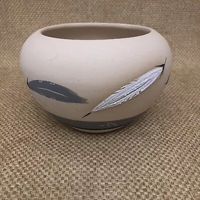 Buy Native American Art Pottery Pot Planter Signed Grey Feather 7” Diameter 4.5” Tal • 22.13£