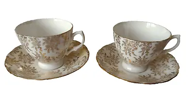 Buy Bone China 2 X Cup & Saucer, Royal Vale Gold/Gilt Floral Decoration Vintage  • 7.66£