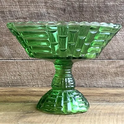 Buy Green Vtg Glass Pedestal Compote Bowl Louisa Pattern By Jeannette 9” Tablescape • 15.10£