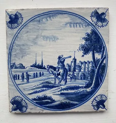 Buy Antique Delftware Blue & White Tile 5” X 3/8” Carnation Corner Motifs • 95£