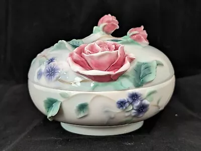 Buy Royal Doulton Franz Pink Rose Trinket Box With Lid Perfect Condition 10cm Wide • 19.99£