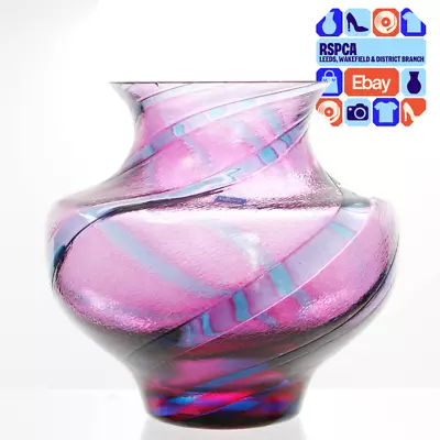 Buy Vintage Caithness Studio Scottish Pink And Blue Swirl Glass Vase • 12.99£