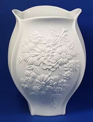 Buy A.K. Kaiser White Bisque Porcelain Floral German Vintage Vase, Signed M. Frey • 18.57£