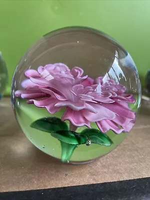 Buy Art Glass Paperweight Pink Flower • 10£