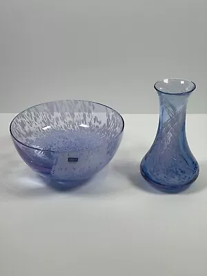 Buy Caithness Glass Handcrafted In Scotland Blue Bud Vase 12cm & Small Art Bowl 13cm • 29.99£