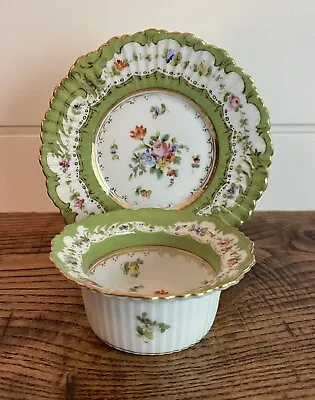 Buy Early Crown SAXE Green Floral Ramekin & Underplate-Germany In Style Of Meissen • 46.60£