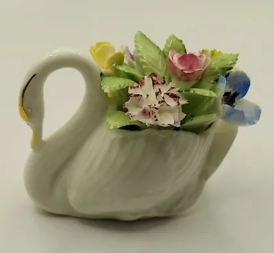 Buy Vintage Royal Adderley Bone China Floral  Swan & Flowers Figurine England • 23.30£