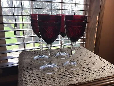 Buy 4 Cristal D’Arques Antique Ruby Fancy Crystal Goblets Glasses 2 Sets Available • 25.15£