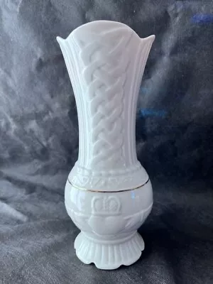 Buy Belleek Irish Pottery Porcelain White Vase With Celtic Designs & Gilding (23cm) • 10£