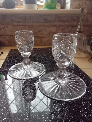Buy Lead Crystal Glass Cut Pair Of Vintage Candle Holders • 8.99£