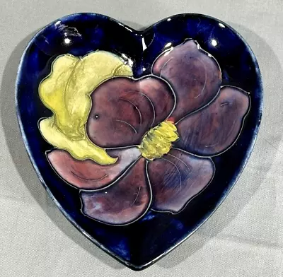 Buy Vtg Moorcroft Pottery Cobalt Blue Purple Clematis Flower Heart Trinket Pin Dish • 41.92£