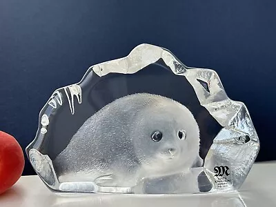 Buy Mats Jonasson Sweden Art Glass Crystal Cute Baby Seal Signed & Label On • 28£
