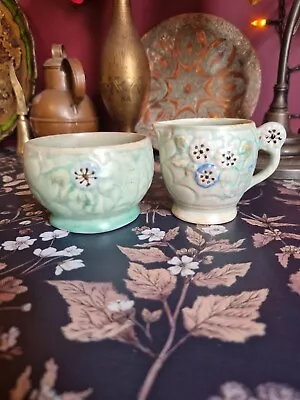 Buy Vintage Arthur Wood Art Deco Mint Green Flowers 1930’s Jug And Sugar Pot • 7£