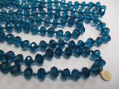 Buy Vintage K H STUDIO 50 Inch Hand Knotted Turquoise Blue CRYSTAL Beaded Necklace • 14.77£