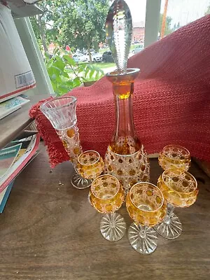 Buy Set Of 5 Amber Cut To Amber  Bohemian Crystal Wine Glass Goblet • 139.79£