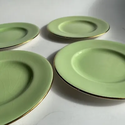 Buy Royal Winton Pastel Ware Solid Green Bread Plates 4pc Grimwades 6” Gold Rim Edge • 32.57£