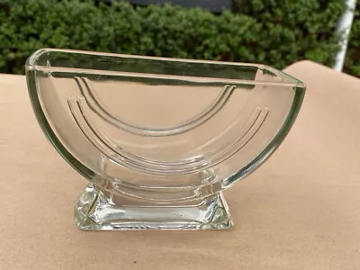 Buy Vintage Half-moon Art Deco Clear Glass Vase • 4.25£