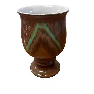 Buy Earthenware Goblet Drinking Vessel Treacle Glaze Brown And Green Handmade • 12.94£