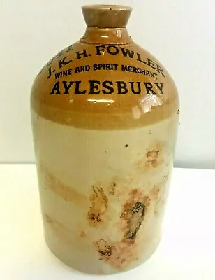 Buy Aylesbury Stoneware Flagon JKH Fowler Wine Spirt Merchant Jar Container Bucks • 24.99£