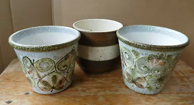 Buy Pair Of Vintage Denby Stoneware Glyn College Pottery Planters And Brown/cream 1 • 12.95£