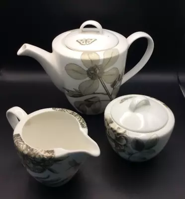 Buy Queens Sanderson Fine China Teapot, Milk Jug, Sugar Pot, Etchings & Roses Design • 20£