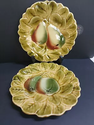 Buy SARREGUEMINES Barbotine French Majolica Fruit Cabinet Plates Pear & Apple Ref#9A • 12.99£