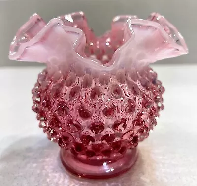 Buy Vintage Fenton Hobnail Cranberry Opalescent Ruffled Edge Circular Globe Vase • 22.36£